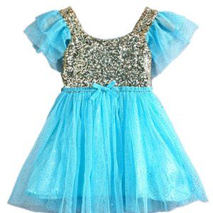 Gold Sequin Blue Tutu Princess Ballerina Party Little Girl Dress